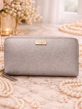 kate spade Metallic Silver Saffiano Zip Wallet